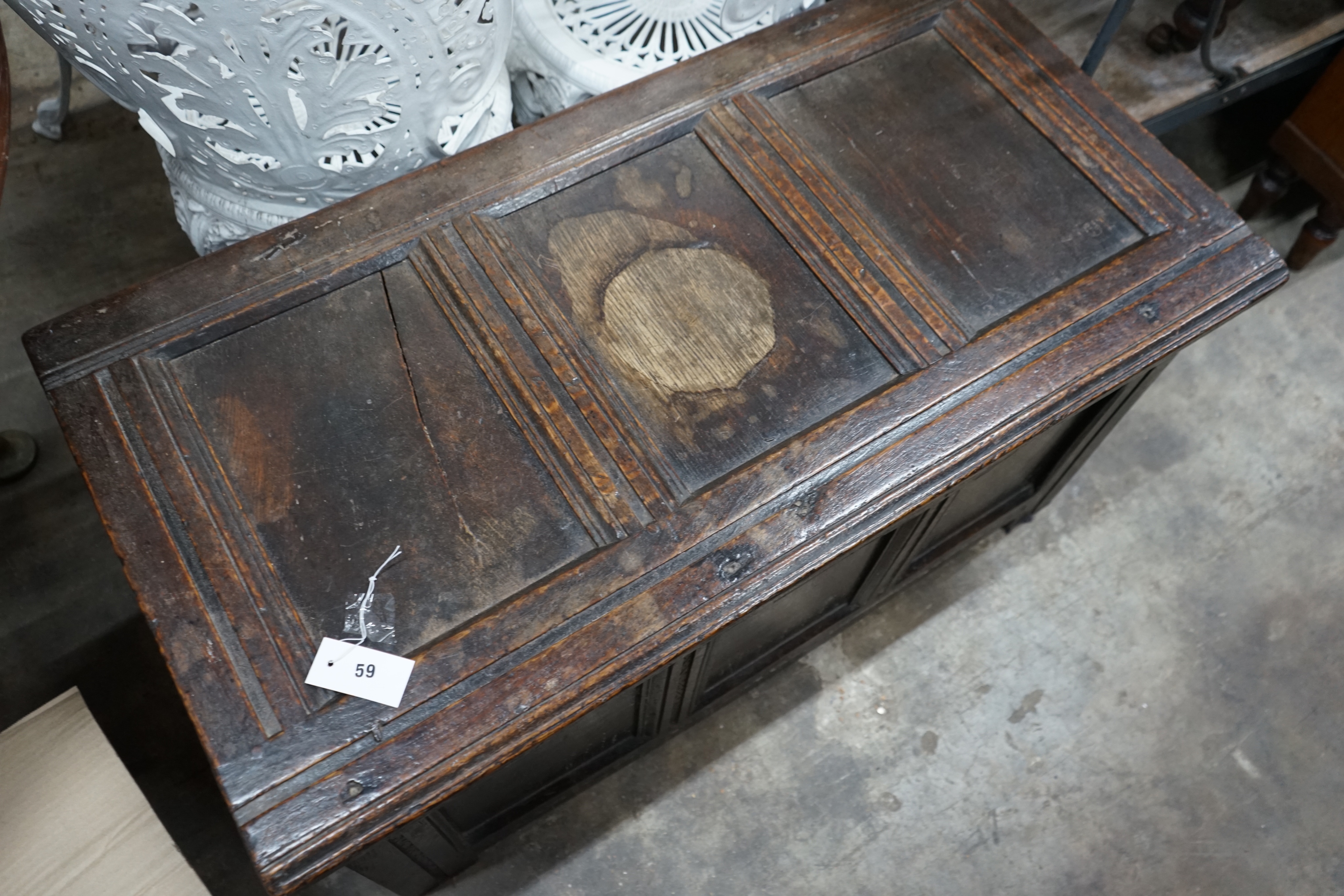 A late 17th century carved oak coffer, width 102cm depth 51cm height 50cm